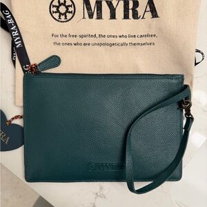 Myra Bag Teal Leather Wristlet